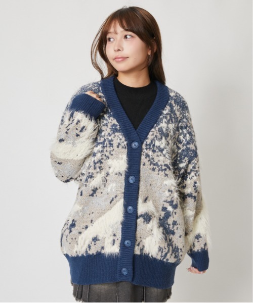 GORGE(ゴージ)の「総柄フェザーニットカーディガン|全3色(カーディガン/ボレロ・レディース・ブラウン/ネイビー/ブラック・F)」の12枚目の写真