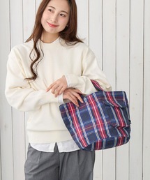 ROOTOTE（ルートート）の「ルートート / リサイクルコットン デリ タータンチェック柄トートバッグ ボトルホルダー付き SN.デリ.リサイクルコットン-H（トートバッグ）」