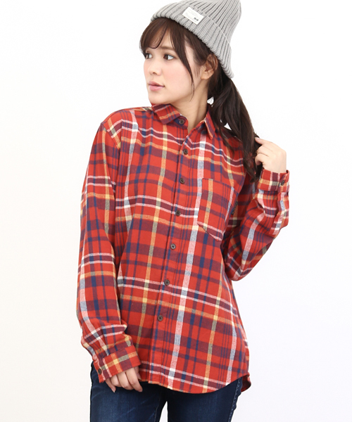 CUBE SUGAR(キューブシュガー)の「先染めネルチェックレギュラーシャツ(シャツ/ブラウス・レディース・マルチ/レッド/グリーン/グレー/ブルー・M/L)」の4枚目の写真