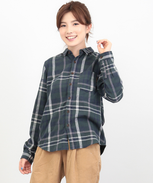 CUBE SUGAR(キューブシュガー)の「先染めネルチェックレギュラーシャツ(シャツ/ブラウス・レディース・マルチ/レッド/グリーン/グレー/ブルー・M/L)」の2枚目の写真