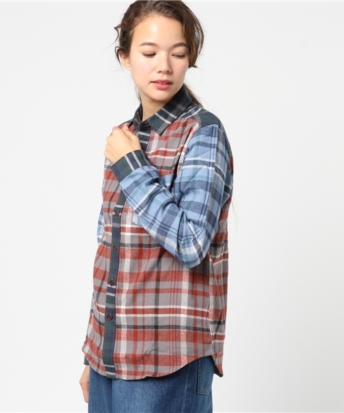 CUBE SUGAR(キューブシュガー)の「先染めネルチェックレギュラーシャツ(シャツ/ブラウス・レディース・マルチ/レッド/グリーン/グレー/ブルー・M/L)」の5枚目の写真