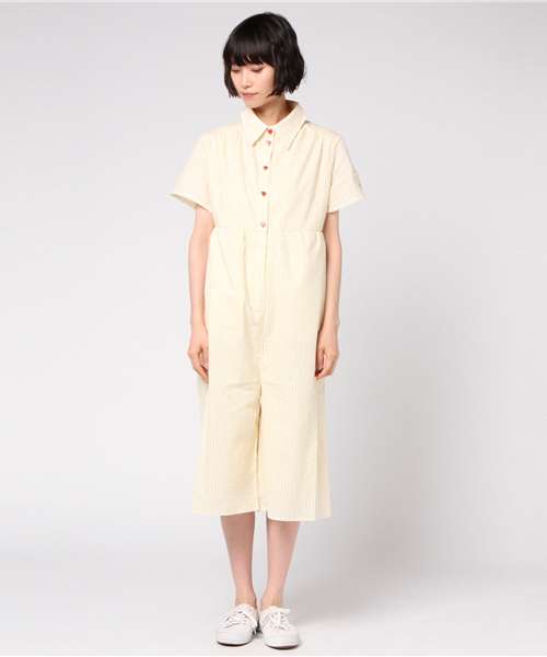 PUNYUS（プニュズ）の「ストライプロゴ刺繍サロペット（その他パンツ・レディース・ブルー系その他4/イエロー系その他5/ブラック系その他4・1/2/4/3）」の6枚目の写真