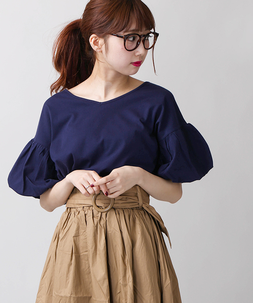 WEGO（ウィゴー）の「WEGO/2WAYバルーンスリーブカットソー（Tシャツ/カットソー・レディース・イエロー/ネイビー/ホワイト/レッド/ブラック/ワイン・LARGE/MEDIUM）」の4枚目の写真