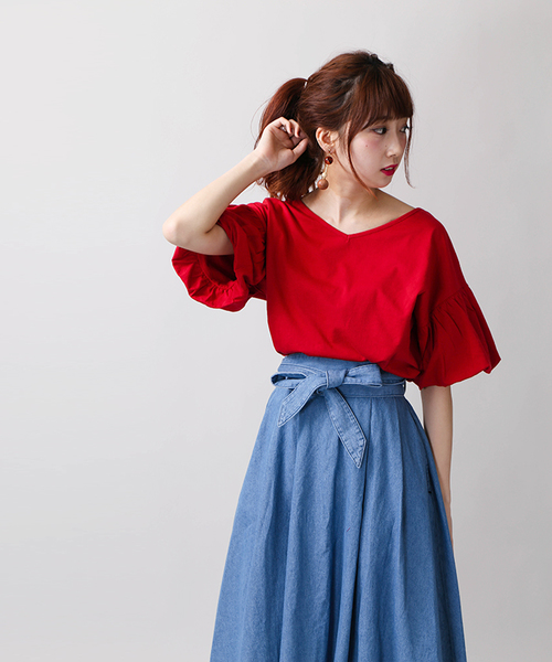 WEGO（ウィゴー）の「WEGO/2WAYバルーンスリーブカットソー（Tシャツ/カットソー・レディース・イエロー/ネイビー/ホワイト/レッド/ブラック/ワイン・LARGE/MEDIUM）」の16枚目の写真