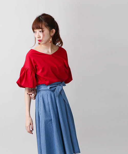 WEGO（ウィゴー）の「WEGO/2WAYバルーンスリーブカットソー（Tシャツ/カットソー・レディース・イエロー/ネイビー/ホワイト/レッド/ブラック/ワイン・LARGE/MEDIUM）」の17枚目の写真