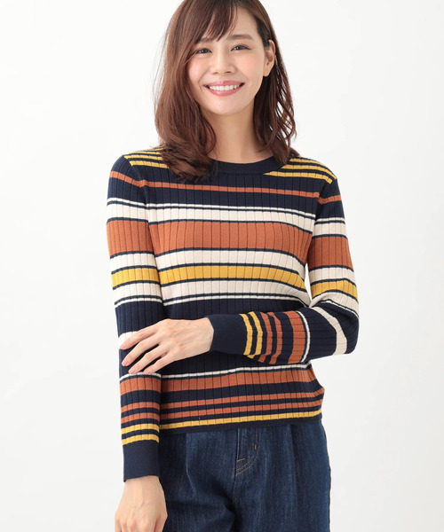 earth music&ecology（アースミュージックアンドエコロジー）の「・ワイドリブマルチボーダーニットプルオーバー（ニット/セーター・レディース・ブラック/ボルドー/ネイビー/ブルーグリーン・M/S）」の2枚目の写真