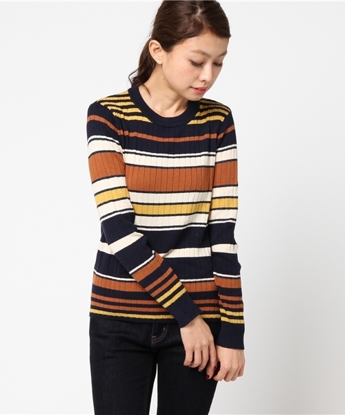 earth music&ecology（アースミュージックアンドエコロジー）の「・ワイドリブマルチボーダーニットプルオーバー（ニット/セーター・レディース・ブラック/ボルドー/ネイビー/ブルーグリーン・M/S）」の10枚目の写真