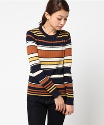 earth music&ecology | ・ワイドリブマルチボーダーニットプルオーバー(ニット/セーター)