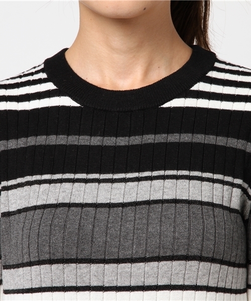 earth music&ecology（アースミュージックアンドエコロジー）の「・ワイドリブマルチボーダーニットプルオーバー（ニット/セーター・レディース・ブラック/ボルドー/ネイビー/ブルーグリーン・M/S）」の8枚目の写真