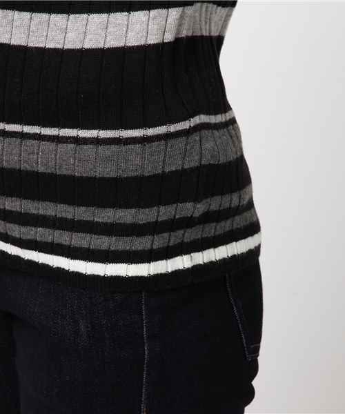 earth music&ecology（アースミュージックアンドエコロジー）の「・ワイドリブマルチボーダーニットプルオーバー（ニット/セーター・レディース・ブラック/ボルドー/ネイビー/ブルーグリーン・M/S）」の5枚目の写真