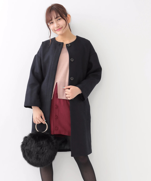 earth music&ecology（アースミュージックアンドエコロジー）の「ノーカラーコート（ノーカラージャケット・レディース・ネイビー/サックスブルー/杢グレー・FREE）」の3枚目の写真