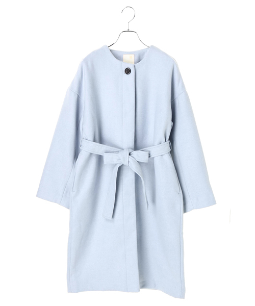 earth music&ecology（アースミュージックアンドエコロジー）の「ノーカラーコート（ノーカラージャケット・レディース・ネイビー/サックスブルー/杢グレー・FREE）」の4枚目の写真