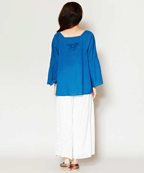 チャイハネ（チャイハネ）の「【チャイハネ】yul 鳥刺繍フレアスリーブトップス（シャツ/ブラウス・レディース・ブルー/ホワイト/イエロー・FREE）」の12枚目の写真