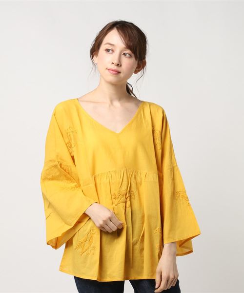 チャイハネ（チャイハネ）の「【チャイハネ】yul 鳥刺繍フレアスリーブトップス（シャツ/ブラウス・レディース・ブルー/ホワイト/イエロー・FREE）」の15枚目の写真