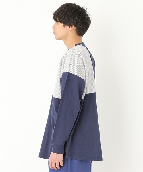 niko and...（ニコアンド）の「異素材切り替えプルオーバー【niko and ...】（Tシャツ/カットソー・メンズ・オフホワイト/ネイビー・LARGE/MEDIUM）」の6枚目の写真