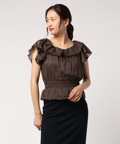 EDIT COLOGNE（エディットコロン）の「＜Ｅ＞ラッフルブラウス（シャツ/ブラウス・レディース・ブラウン/ベビーピンク・FREE）」の2枚目の写真