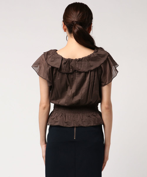 EDIT COLOGNE（エディットコロン）の「＜Ｅ＞ラッフルブラウス（シャツ/ブラウス・レディース・ブラウン/ベビーピンク・FREE）」の4枚目の写真