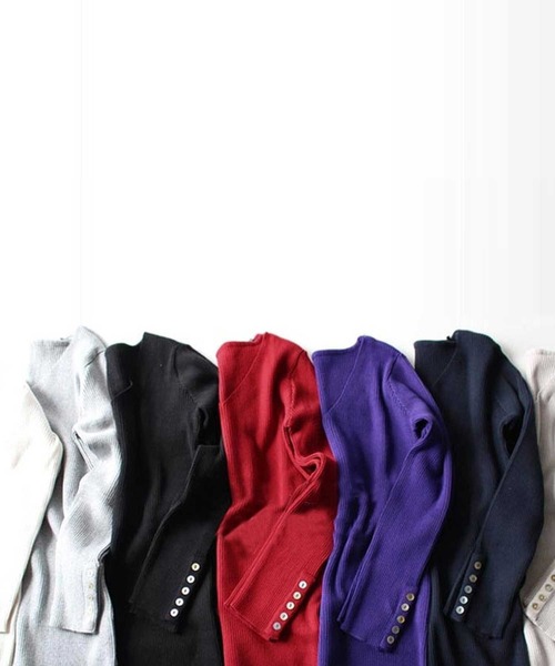 antiqua（アンティカ）の「リブＶネックコットンニット（ニット/セーター・レディース・ブラック/ベージュ/パープル/ネイビー/レッド/オフホワイト/杢グレー/ブルー/ラベンダー・S/M/L）」の14枚目の写真