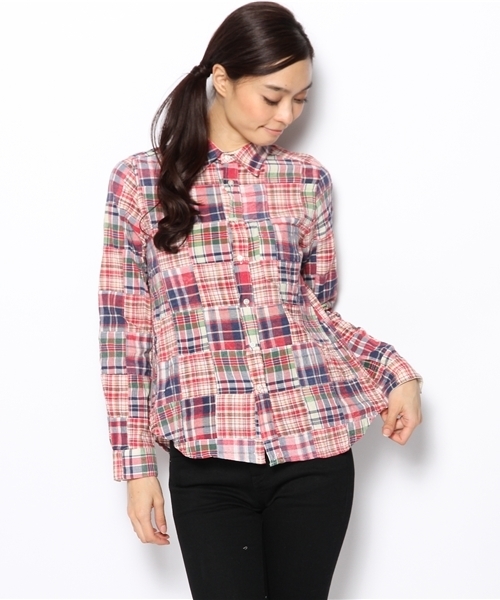 laule'a sunny side store(ラウレアサニーサイドストア)の「カラフルパッチワークシャツ(シャツ/ブラウス・レディース・オレンジ/ブルー/レッド・FREE)」の1枚目の写真