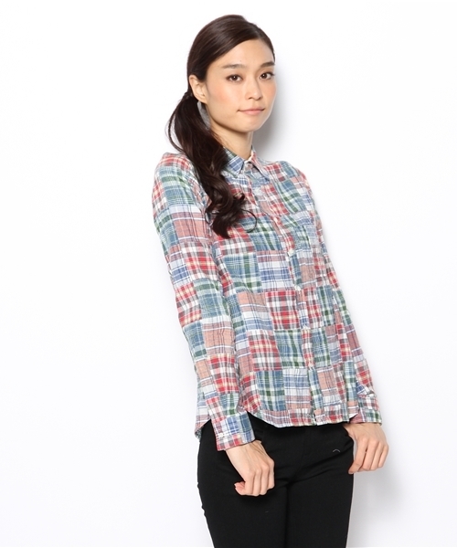 laule'a sunny side store(ラウレアサニーサイドストア)の「カラフルパッチワークシャツ(シャツ/ブラウス・レディース・オレンジ/ブルー/レッド・FREE)」の2枚目の写真