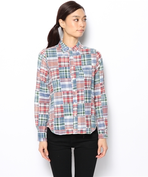 laule'a sunny side store(ラウレアサニーサイドストア)の「カラフルパッチワークシャツ(シャツ/ブラウス・レディース・オレンジ/ブルー/レッド・FREE)」の4枚目の写真