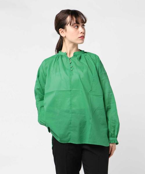 POU DOU DOU（プードゥドゥ）の「スタンドカラースモックブラウス（シャツ/ブラウス・レディース・グレー/オフホワイト/イエロー/グリーン・3）」の7枚目の写真