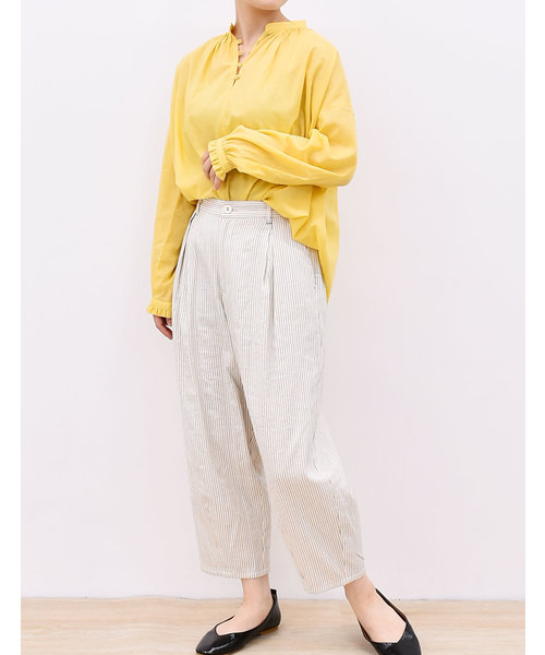 POU DOU DOU（プードゥドゥ）の「スタンドカラースモックブラウス（シャツ/ブラウス・レディース・グレー/オフホワイト/イエロー/グリーン・3）」の19枚目の写真