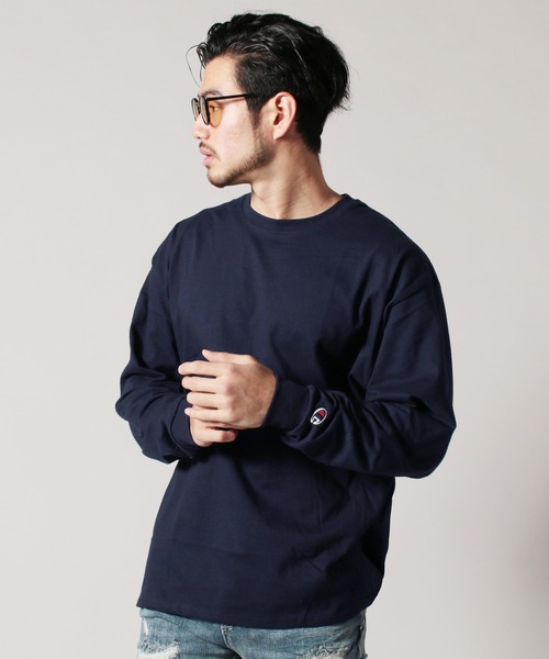 Champion（チャンピオン）の「Champion コットン無地長袖ベーシック＆ビッグTシャツ（Tシャツ/カットソー・メンズ・ブラック/ネイビー/ホワイト/グレー・XXL/XL/L/M）」の4枚目の写真
