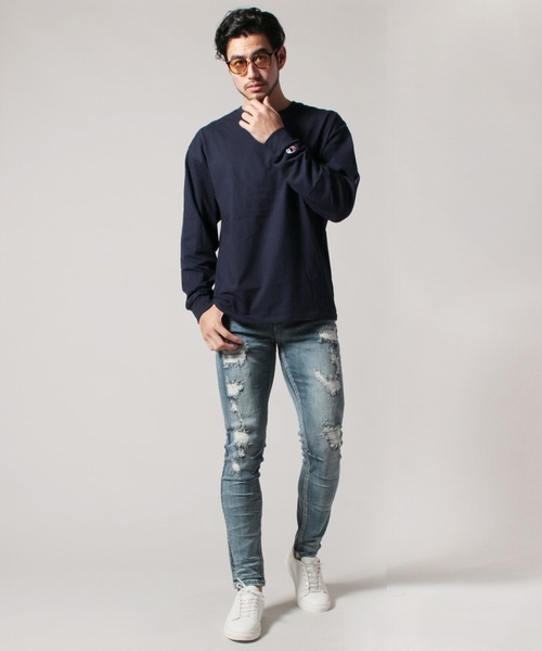 Champion（チャンピオン）の「Champion コットン無地長袖ベーシック＆ビッグTシャツ（Tシャツ/カットソー・メンズ・ブラック/ネイビー/ホワイト/グレー・XXL/XL/L/M）」の13枚目の写真