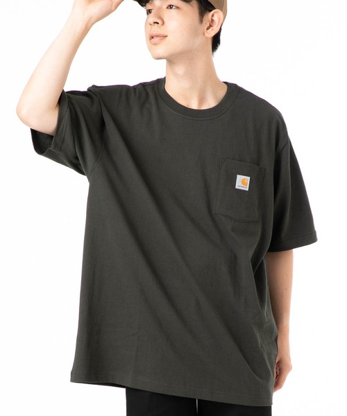 Carhartt（カーハート）の「カーハート ビッグシルエット Tシャツ ポケット WORKWEAR CARHARTT（Tシャツ/カットソー・メンズ・ブラック/ホワイト/ネイビー/ヘザーグレー/ベージュ/ダークブラウン/ダークグリーン/ボルドー/ダークグレー/チャコールグレー/ブルー/ブラウン系その他/グリーン系その他・MEDIUM/SMALL/LARGE/X-LARGE/XX-LARGE）」の3枚目の写真