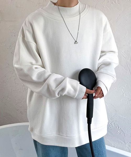 neos（ネオス）の「【neos -addictive design-】USAコットン ビッグシルエット リブ モックネック トレーナー（スウェット・メンズ・ホワイト/ブラック/ベージュ/カーキ/オレンジ/杢グレー・MEDIUM/LARGE）」の2枚目の写真
