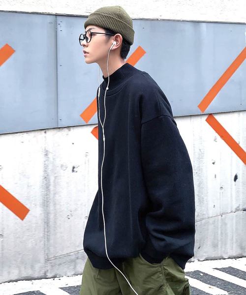 neos（ネオス）の「【neos -addictive design-】USAコットン ビッグシルエット リブ モックネック トレーナー（スウェット・メンズ・ホワイト/ブラック/ベージュ/カーキ/オレンジ/杢グレー・MEDIUM/LARGE）」の3枚目の写真