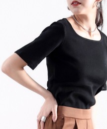 classicalelf | ショート丈スクエアネック コットンリブカットソー(半袖)(Tシャツ/カットソー)
