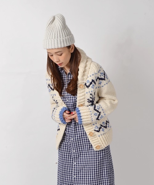 Khaju（カージュ）の「Khaju:ペルージャカードカーディガン□（カーディガン/ボレロ・レディース・オフホワイト/ネイビー・ONE SIZE）」の2枚目の写真