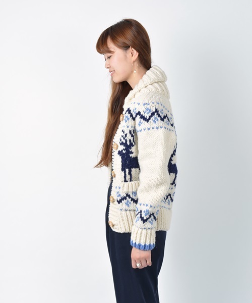 Khaju（カージュ）の「Khaju:ペルージャカードカーディガン□（カーディガン/ボレロ・レディース・オフホワイト/ネイビー・ONE SIZE）」の5枚目の写真