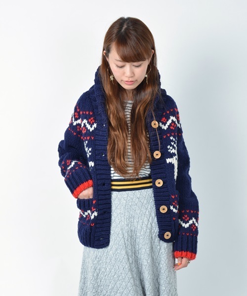 Khaju（カージュ）の「Khaju:ペルージャカードカーディガン□（カーディガン/ボレロ・レディース・オフホワイト/ネイビー・ONE SIZE）」の8枚目の写真