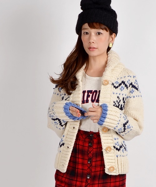 Khaju（カージュ）の「Khaju:ペルージャカードカーディガン□（カーディガン/ボレロ・レディース・オフホワイト/ネイビー・ONE SIZE）」の9枚目の写真