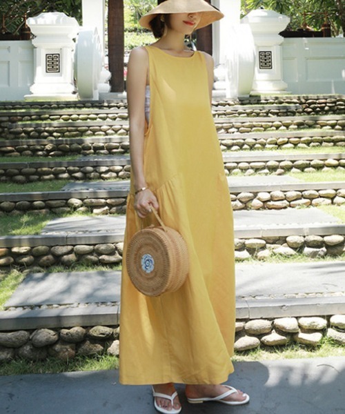 セール 綿麻 シンプル マキシ丈aラインワンピース ワンピース A Lot Of Love ア ロット オブ ラブ のファッション通販 Zozotown