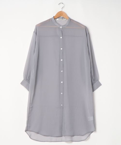 KOBE LETTUCE（コウベレタス）の「[ 選べる2丈 ]ショート・ロング丈　バンドカラーシアーシャツ（シャツ/ブラウス・レディース・オフホワイト/パープル系その他/グリーン系その他/ブラウン/ホワイト系その他/パープル系その他2/グリーン系その他2/ブラウン系その他・1/2）」の8枚目の写真