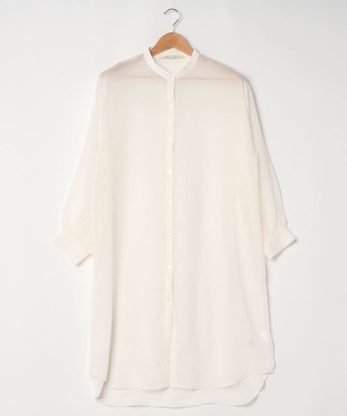 KOBE LETTUCE（コウベレタス）の「[ 選べる2丈 ]ショート・ロング丈　バンドカラーシアーシャツ（シャツ/ブラウス・レディース・オフホワイト/パープル系その他/グリーン系その他/ブラウン/ホワイト系その他/パープル系その他2/グリーン系その他2/ブラウン系その他・1/2）」の17枚目の写真