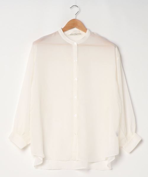 KOBE LETTUCE（コウベレタス）の「[ 選べる2丈 ]ショート・ロング丈　バンドカラーシアーシャツ（シャツ/ブラウス・レディース・オフホワイト/パープル系その他/グリーン系その他/ブラウン/ホワイト系その他/パープル系その他2/グリーン系その他2/ブラウン系その他・1/2）」の20枚目の写真