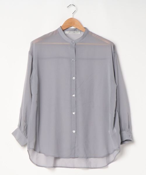 KOBE LETTUCE（コウベレタス）の「[ 選べる2丈 ]ショート・ロング丈　バンドカラーシアーシャツ（シャツ/ブラウス・レディース・オフホワイト/パープル系その他/グリーン系その他/ブラウン/ホワイト系その他/パープル系その他2/グリーン系その他2/ブラウン系その他・1/2）」の15枚目の写真