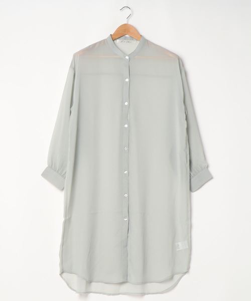 KOBE LETTUCE（コウベレタス）の「[ 選べる2丈 ]ショート・ロング丈　バンドカラーシアーシャツ（シャツ/ブラウス・レディース・オフホワイト/パープル系その他/グリーン系その他/ブラウン/ホワイト系その他/パープル系その他2/グリーン系その他2/ブラウン系その他・1/2）」の9枚目の写真