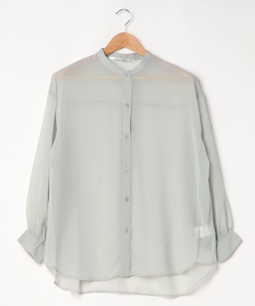 KOBE LETTUCE（コウベレタス）の「[ 選べる2丈 ]ショート・ロング丈　バンドカラーシアーシャツ（シャツ/ブラウス・レディース・オフホワイト/パープル系その他/グリーン系その他/ブラウン/ホワイト系その他/パープル系その他2/グリーン系その他2/ブラウン系その他・1/2）」の13枚目の写真