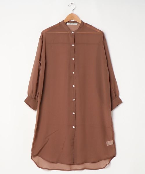 KOBE LETTUCE（コウベレタス）の「[ 選べる2丈 ]ショート・ロング丈　バンドカラーシアーシャツ（シャツ/ブラウス・レディース・オフホワイト/パープル系その他/グリーン系その他/ブラウン/ホワイト系その他/パープル系その他2/グリーン系その他2/ブラウン系その他・1/2）」の11枚目の写真