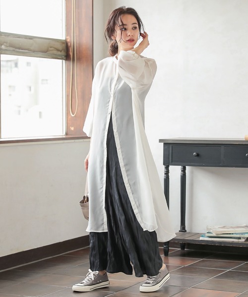 KOBE LETTUCE（コウベレタス）の「[ 選べる2丈 ]ショート・ロング丈　バンドカラーシアーシャツ（シャツ/ブラウス・レディース・オフホワイト/パープル系その他/グリーン系その他/ブラウン/ホワイト系その他/パープル系その他2/グリーン系その他2/ブラウン系その他・1/2）」の22枚目の写真