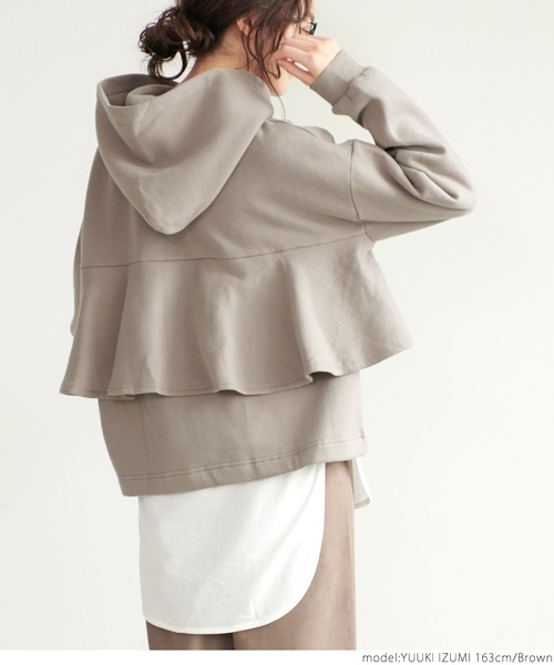 coca（coca）（コカ）の「裏起毛バックフリルパーカー（パーカー・レディース・ブラウン/チャコールグレー・ONE SIZE）」の9枚目の写真