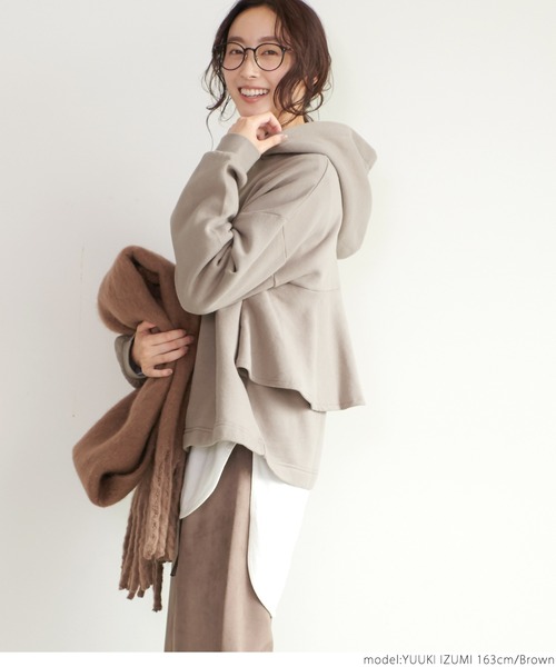 coca（coca）（コカ）の「裏起毛バックフリルパーカー（パーカー・レディース・ブラウン/チャコールグレー・ONE SIZE）」の12枚目の写真