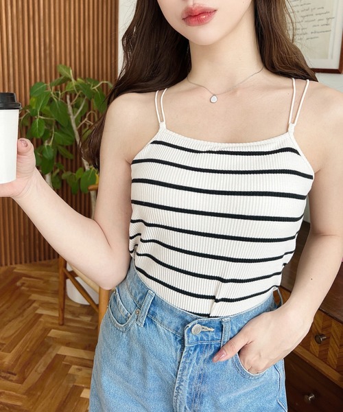 アシンメトリーデニムワンピース+カップ付きバッククロスキャミソール(2SET) SET]アシンメトリーデニムワンピース+カップ付きバッククロス