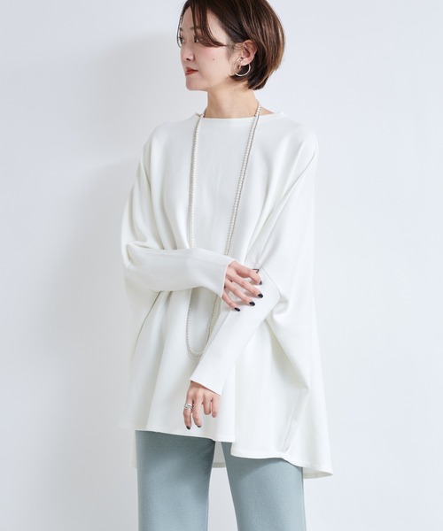 DouDou（ドゥドゥ）の「ニットドッキングポンチョプルオーバー（Tシャツ/カットソー・レディース・オフホワイト/グレイッシュベージュ・FREE）」の10枚目の写真